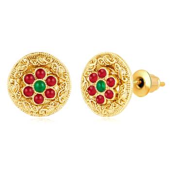 Rani pink green synthetic stone studded mangalsutra necklace with 5