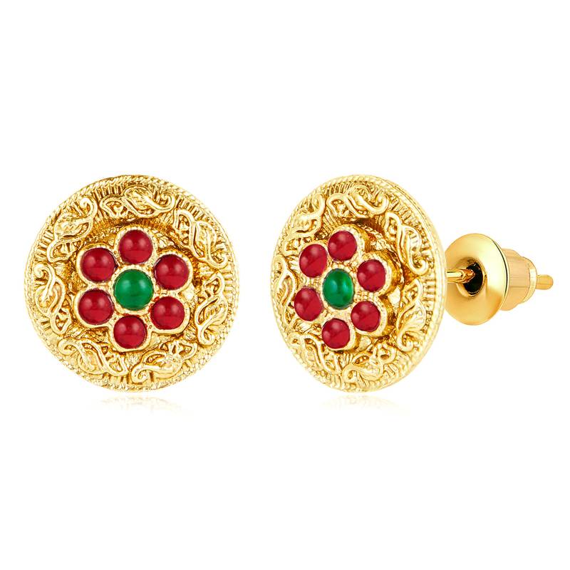 Rani pink green synthetic stone studded mangalsutra necklace with