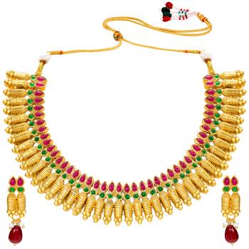 Women's faux ruby faux emerald studded necklace earrings set jewelry for 1