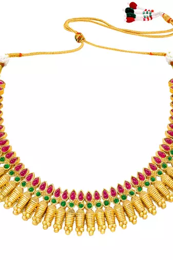 Women's faux ruby faux emerald studded necklace earrings set jewelry for