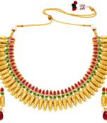 Women's faux ruby faux emerald studded necklace earrings set jewelry for