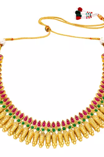 Women's faux ruby faux emerald studded necklace earrings set jewelry for