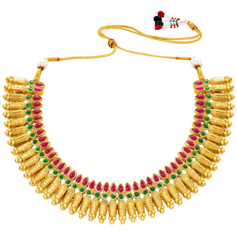 Women's faux ruby faux emerald studded necklace earrings set jewelry for
