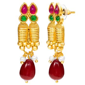 Women's faux ruby faux emerald studded necklace earrings set jewelry for 3