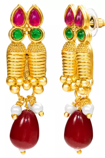 Women's faux ruby faux emerald studded necklace earrings set jewelry for