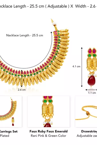 Women's faux ruby faux emerald studded necklace earrings set jewelry for