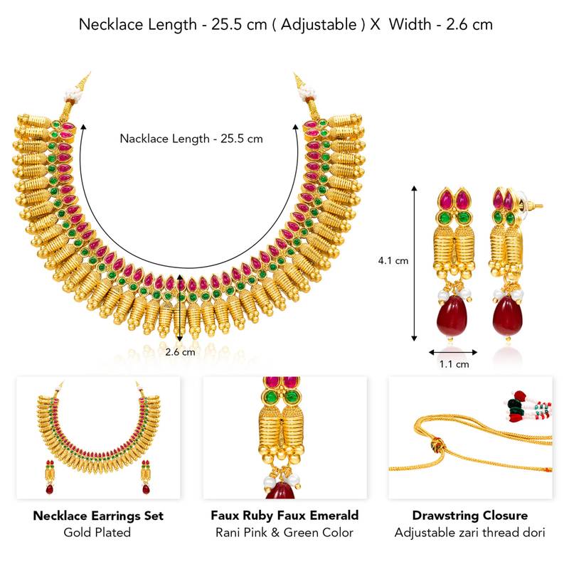 Women's faux ruby faux emerald studded necklace earrings set jewelry for