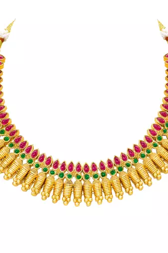 Women's faux ruby faux emerald studded necklace earrings set jewelry for