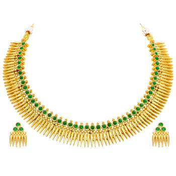 Women's faux emarald studded ethnic necklace earrings set jewelry for women 1