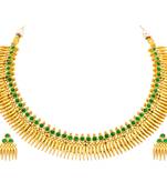 Women's faux emarald studded ethnic necklace earrings set jewelry for women