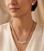 Women's brass silver toned five round mangalsutra & stud earring set