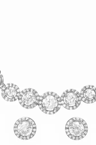 Women's brass silver toned five round mangalsutra & stud earring set