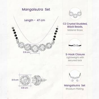 Women's brass silver toned five round mangalsutra & stud earring set 4