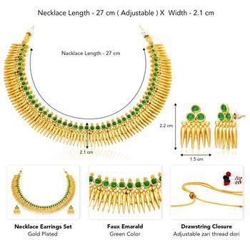 Women's faux emarald studded ethnic necklace earrings set jewelry for women 4