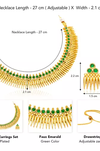 Women's faux emarald studded ethnic necklace earrings set jewelry for women