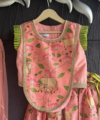 Peach Printed Cotton Silk Lehenga Set 3