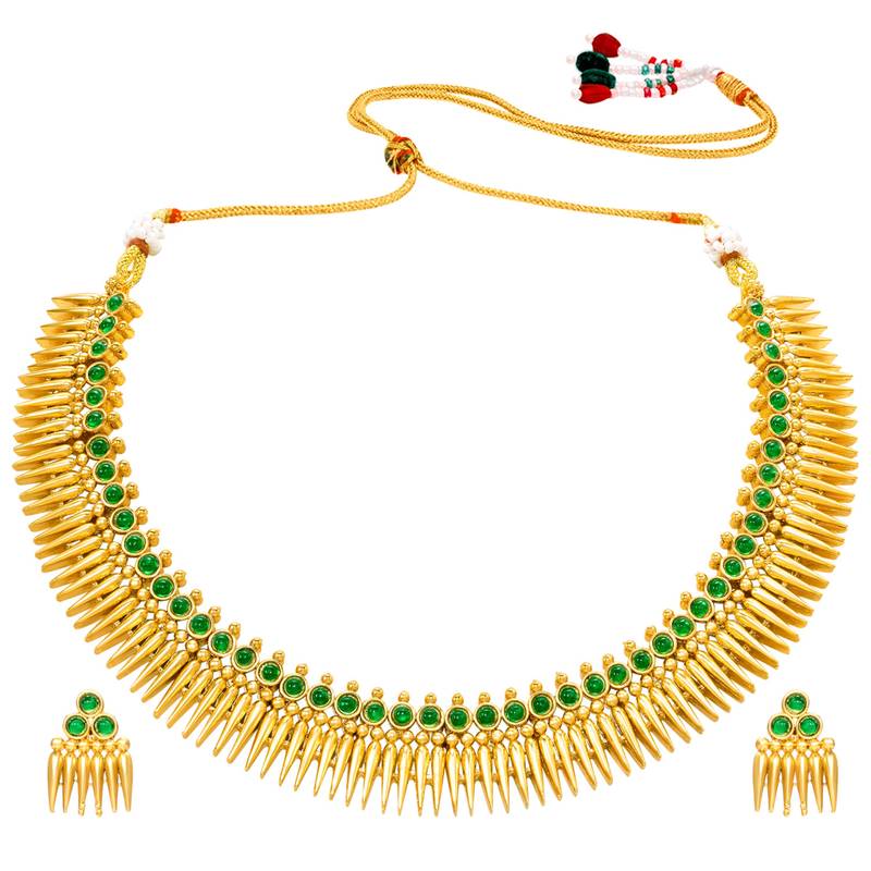 Women's faux emarald studded ethnic necklace earrings set jewelry for women