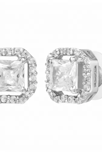 Women's silver toned square solitaire mangalsutra & stud earring  set