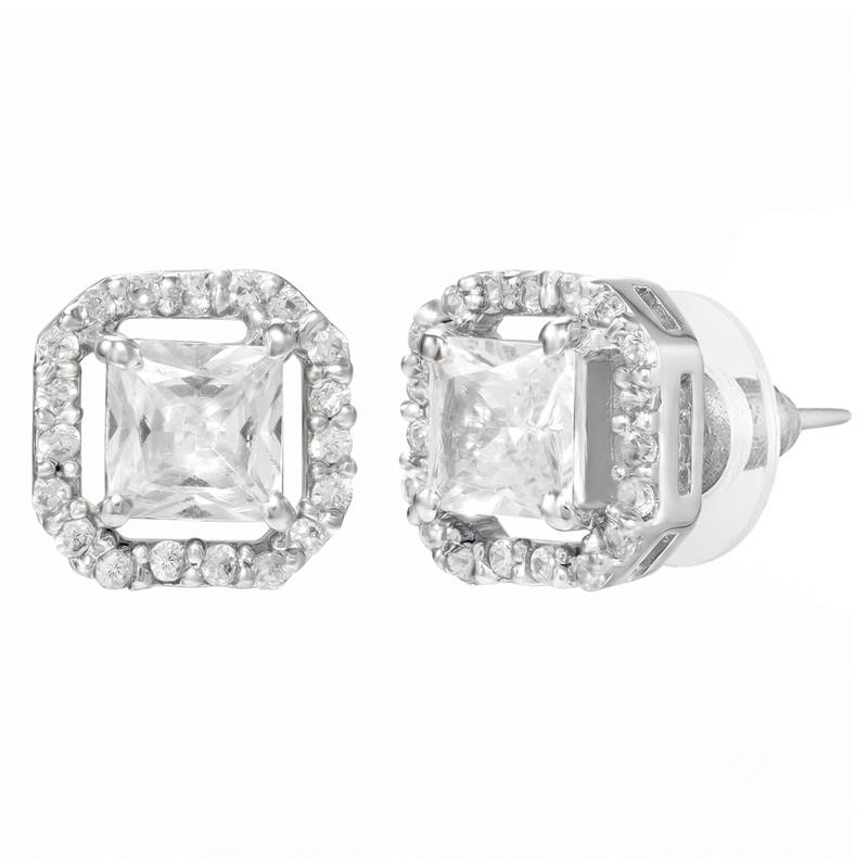 Women's silver toned square solitaire mangalsutra & stud earring  set