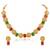 Women's rani pink green synthetic stone studded necklace drop earrings