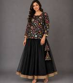 Black Embroidered Cotton Silk Lehenga Set