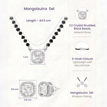 Women's silver toned square solitaire mangalsutra & stud earring  set 4