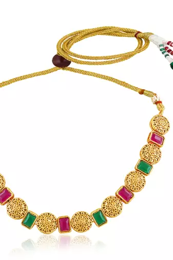 Women's rani pink green synthetic stone studded necklace drop earrings