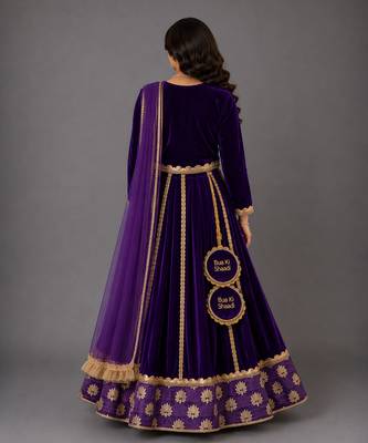 Purple Embroidered Velvet Lehenga Set 2
