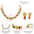 Women's rani pink green synthetic stone studded necklace drop earrings