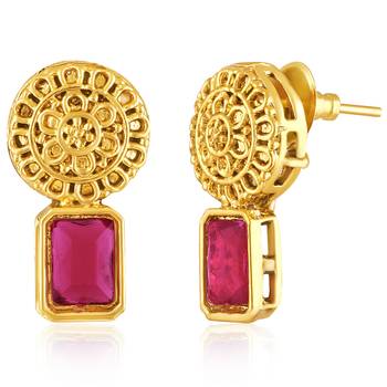 Women's rani pink green synthetic stone studded necklace drop earrings 5