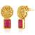 Women's rani pink green synthetic stone studded necklace drop earrings