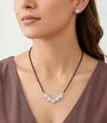 Womens silver toned round heart mangalsutra necklace earrings set
