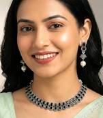 Black oxidised necklace earrings set crystals studded festive design