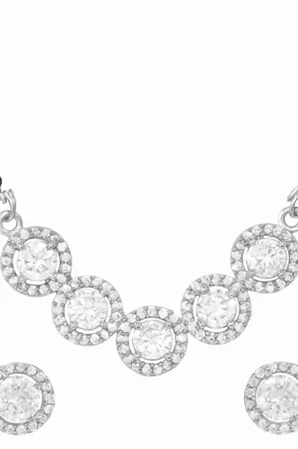 Womens silver toned round heart mangalsutra necklace earrings set