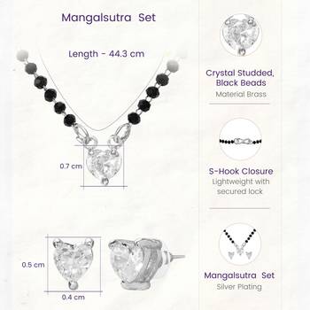 Women's silver toned heart solitaire mangalsutra & stud earring set 4