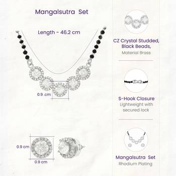 Womens silver toned round heart mangalsutra necklace earrings set 4