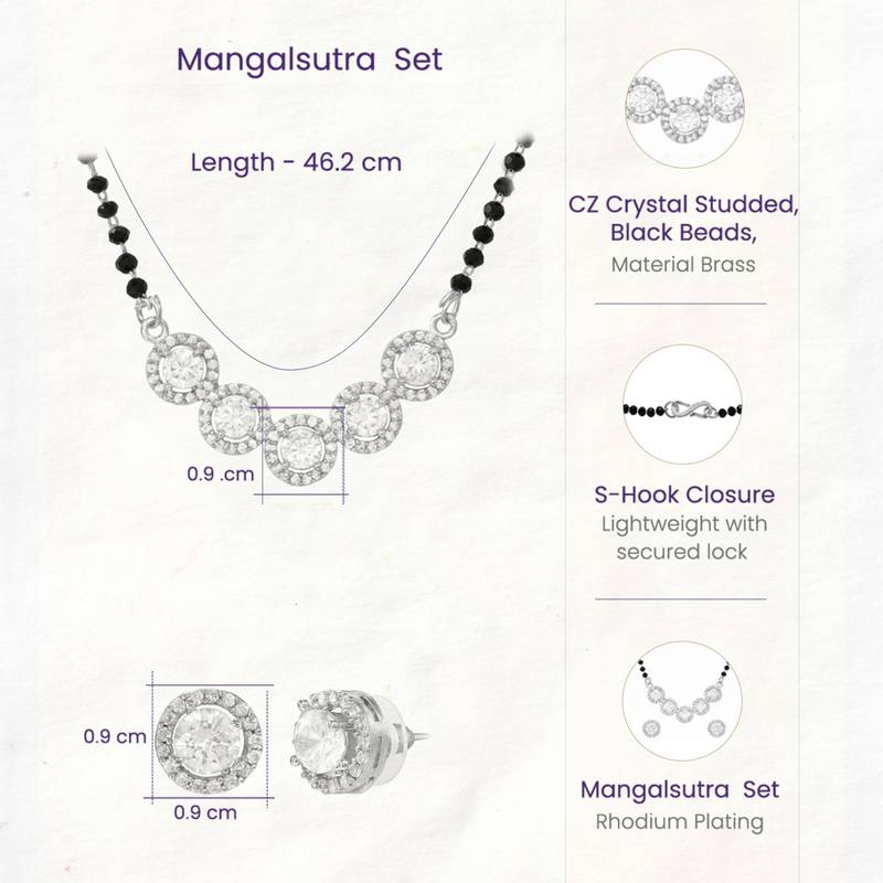 Womens silver toned round heart mangalsutra necklace earrings set