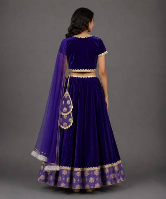 Purple Embroidered Velvet Lehenga Set 2