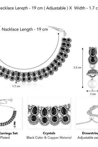 Black oxidised necklace earrings set crystals studded festive design