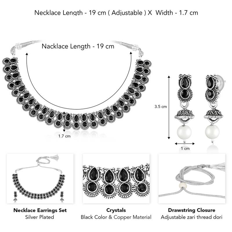 Black oxidised necklace earrings set crystals studded festive design