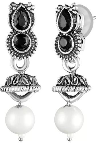 Black oxidised necklace earrings set crystals studded festive design