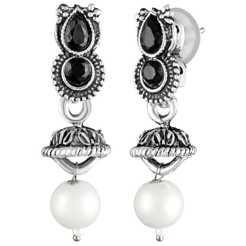 Black oxidised necklace earrings set crystals studded festive design