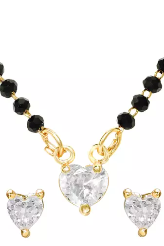 Women's golden toned heart solitaire mangalsutra & stud earring set