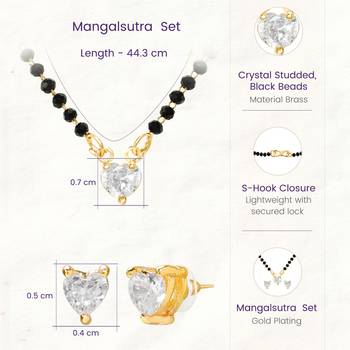 Women's golden toned heart solitaire mangalsutra & stud earring set 4