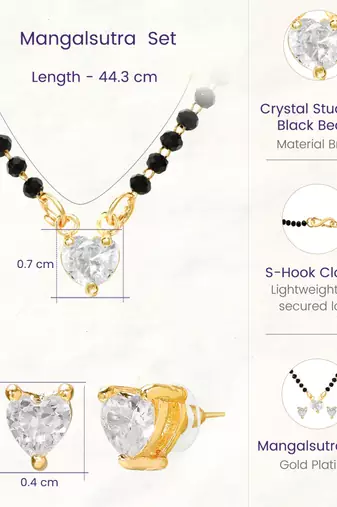 Women's golden toned heart solitaire mangalsutra & stud earring set