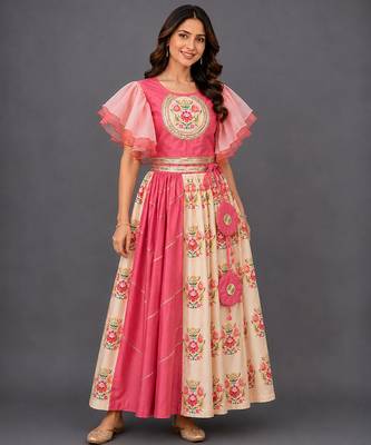 Beige Coral Printed Organza Lehenga Set 1