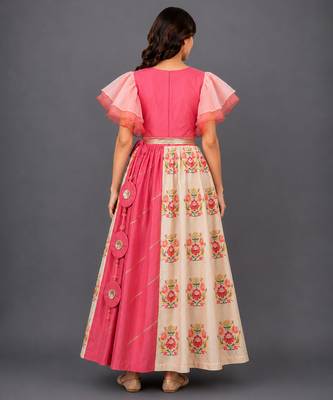 Beige Coral Printed Organza Lehenga Set 2