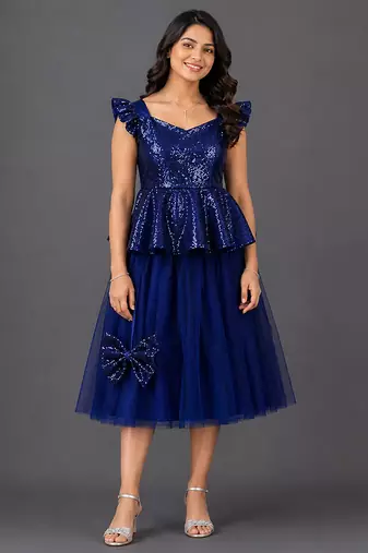 Blue Embroidered Cotton Silk Lehenga Set