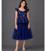 Blue Embroidered Cotton Silk Lehenga Set