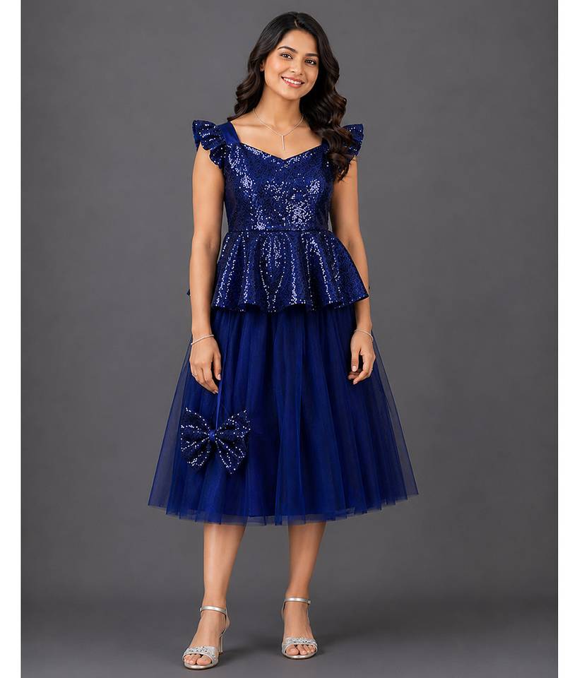 Blue Embroidered Cotton Silk Lehenga Set